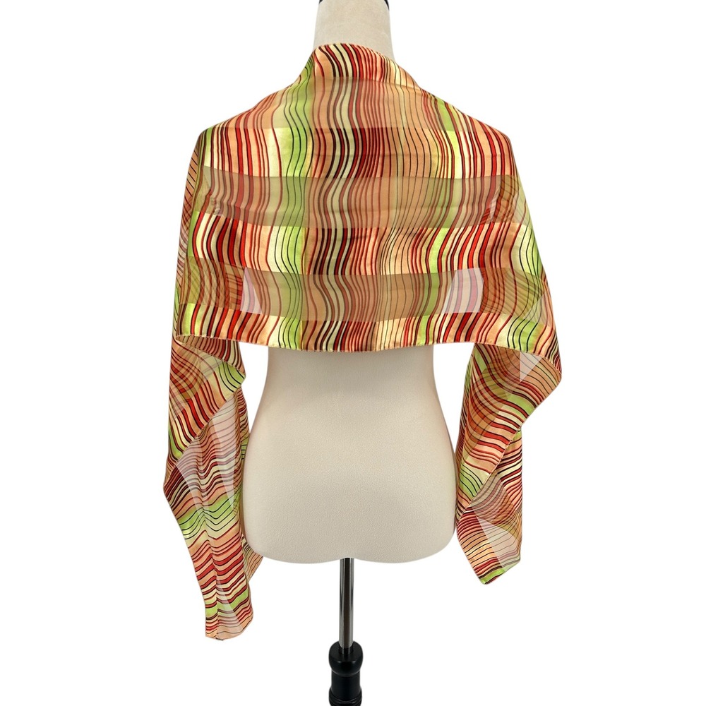 Psychedelic Abstract Wavy Stripe Sheer Wrap Scarf Retro Multi Color 70s Rave